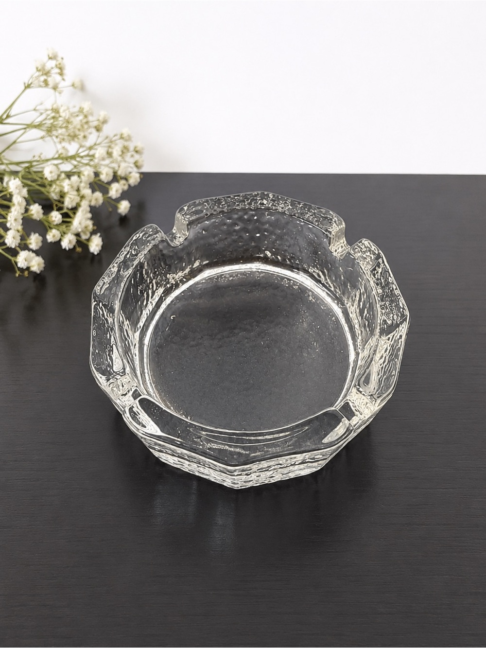 Scandinavian AshTray Iceberg Glass Dish 4 Inches Vintage MCM.